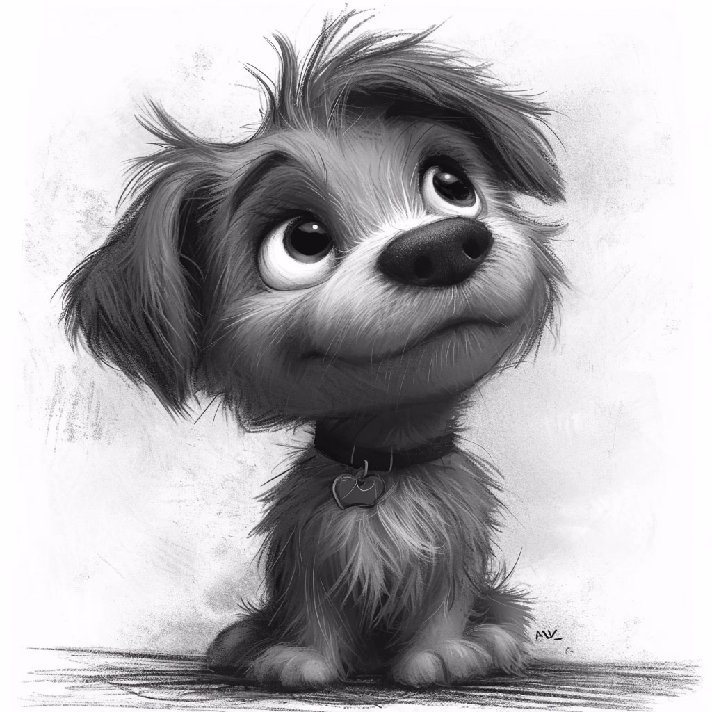 pencil drawing of a cute dog,, stylize 1000