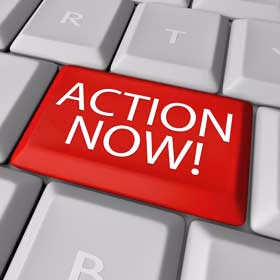 Red keyboard key labeled "Action now!"