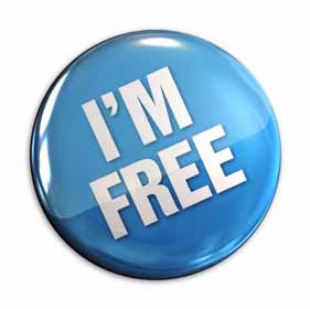 Freedom Blue button badge reading "I'm free"