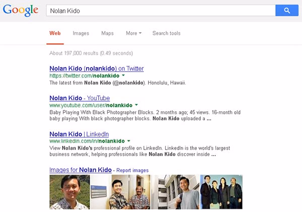 Screenshot Google Search Results For The Author