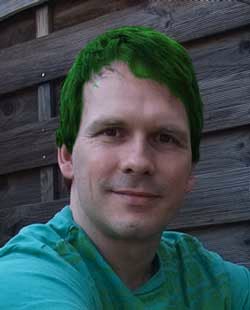 Ralf with green hair.