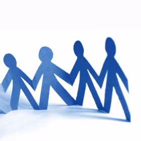 People connecting in a line.
