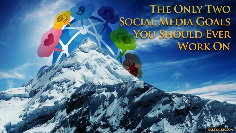 Mountain and social media icons, representing social media goals.