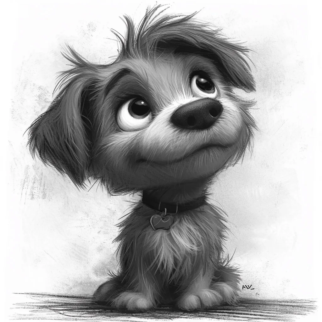Stylize 1000 pencil drawing of a cute dog,, stylize 1000