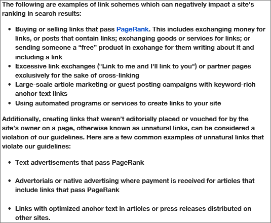 Screenshot Google Webmaster Guidelines