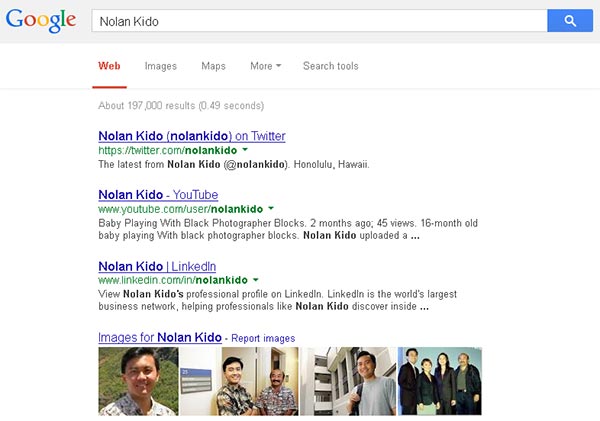 Screenshot Google Search Results For The Author