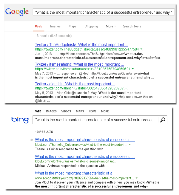 Screenshot Google search and Bing search