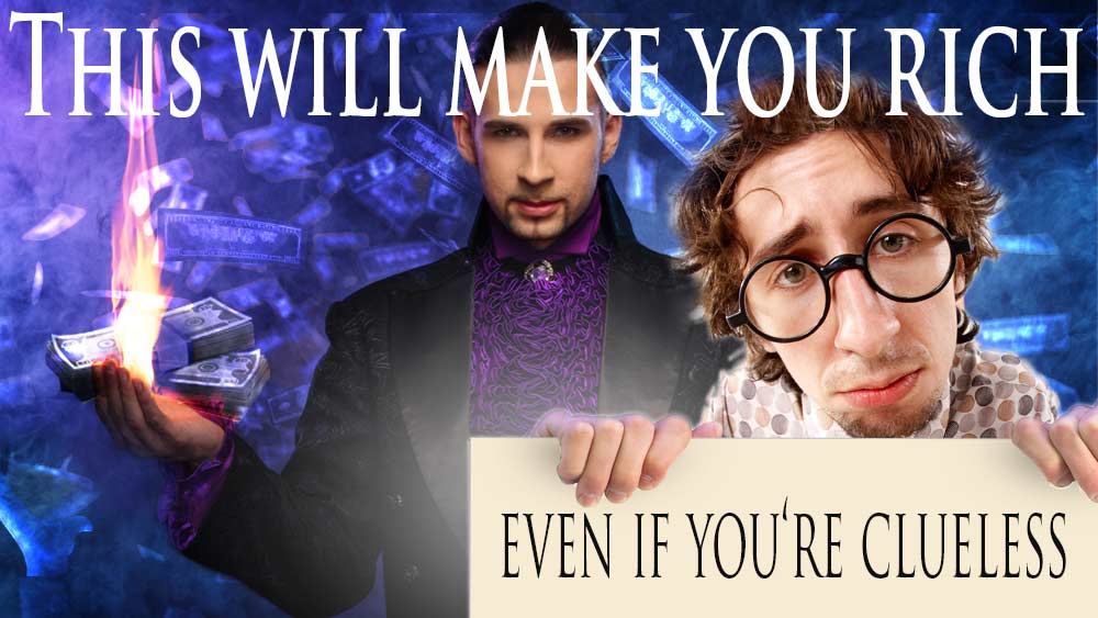 Magician promising business riches.